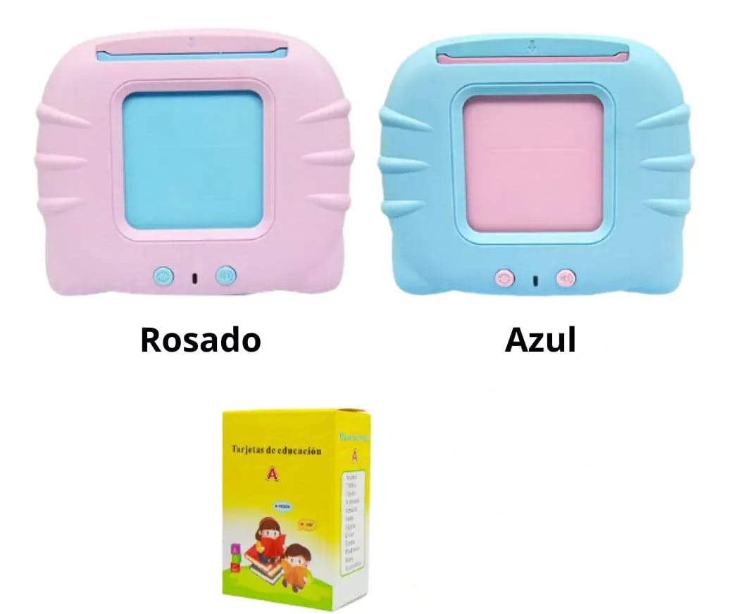 Set de tarjetas flash educativas y lector interactivo diseñado para estimular la pronunciación, el lenguaje y el aprendizaje bilingüe en casa o en el aula.
